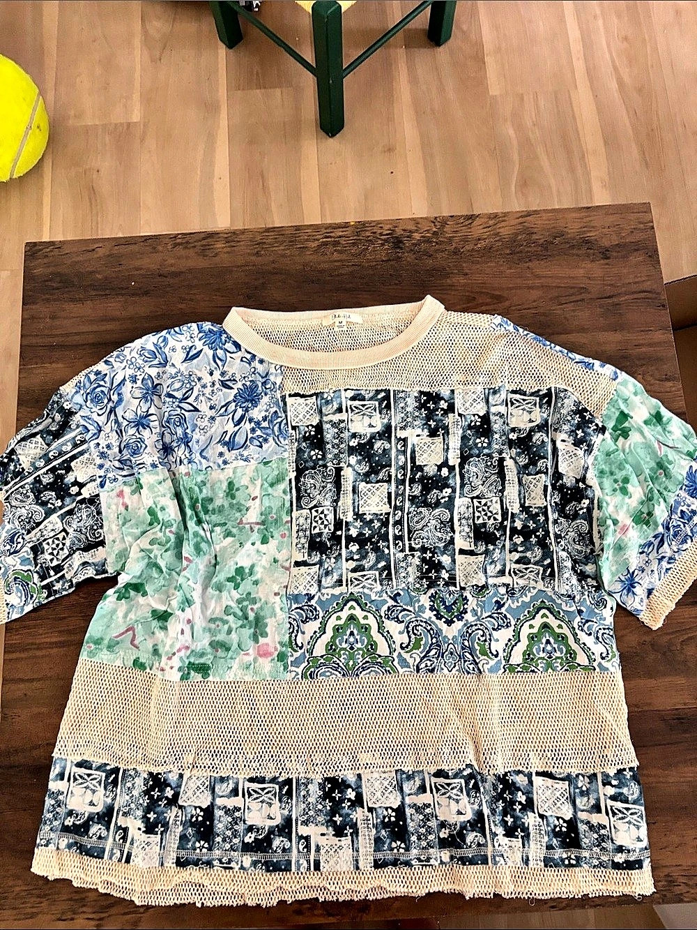 Ol & Hali Women's Patchwork Paisley Top in Blue & Green Size Medium